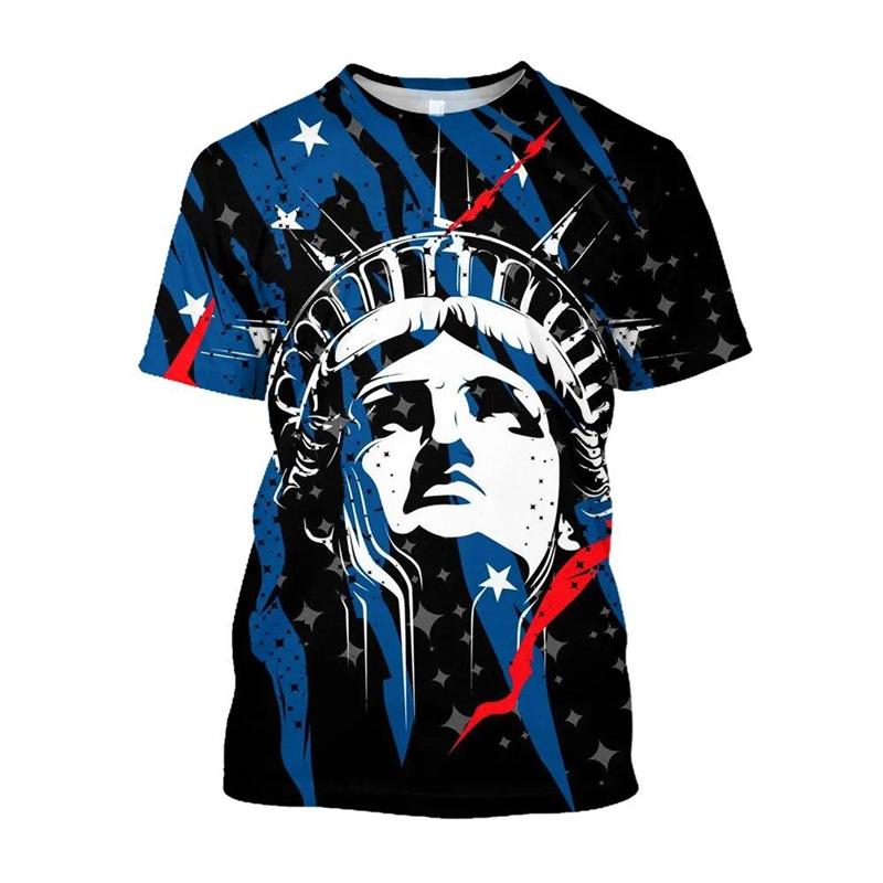 American Flag Graphic T-shirt For Men 3d Printed USA Statue of Liberty T Shirt Summer Spring Short Sleeves Round Neck Tee Shirts