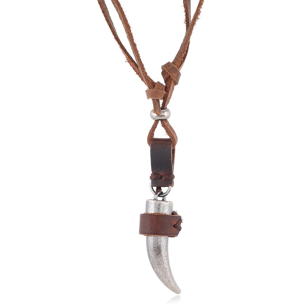 Alloy Bull Horn Pendant Necklace - Popular Jewelry коричневый