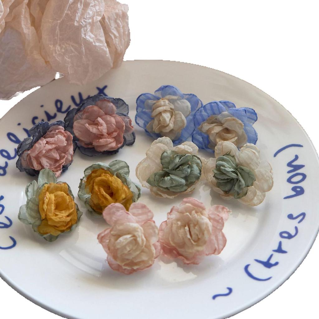 Camellia Bloom Fabric Flower Earring: Mori Style Mosquito Coil Ear Clip for Women