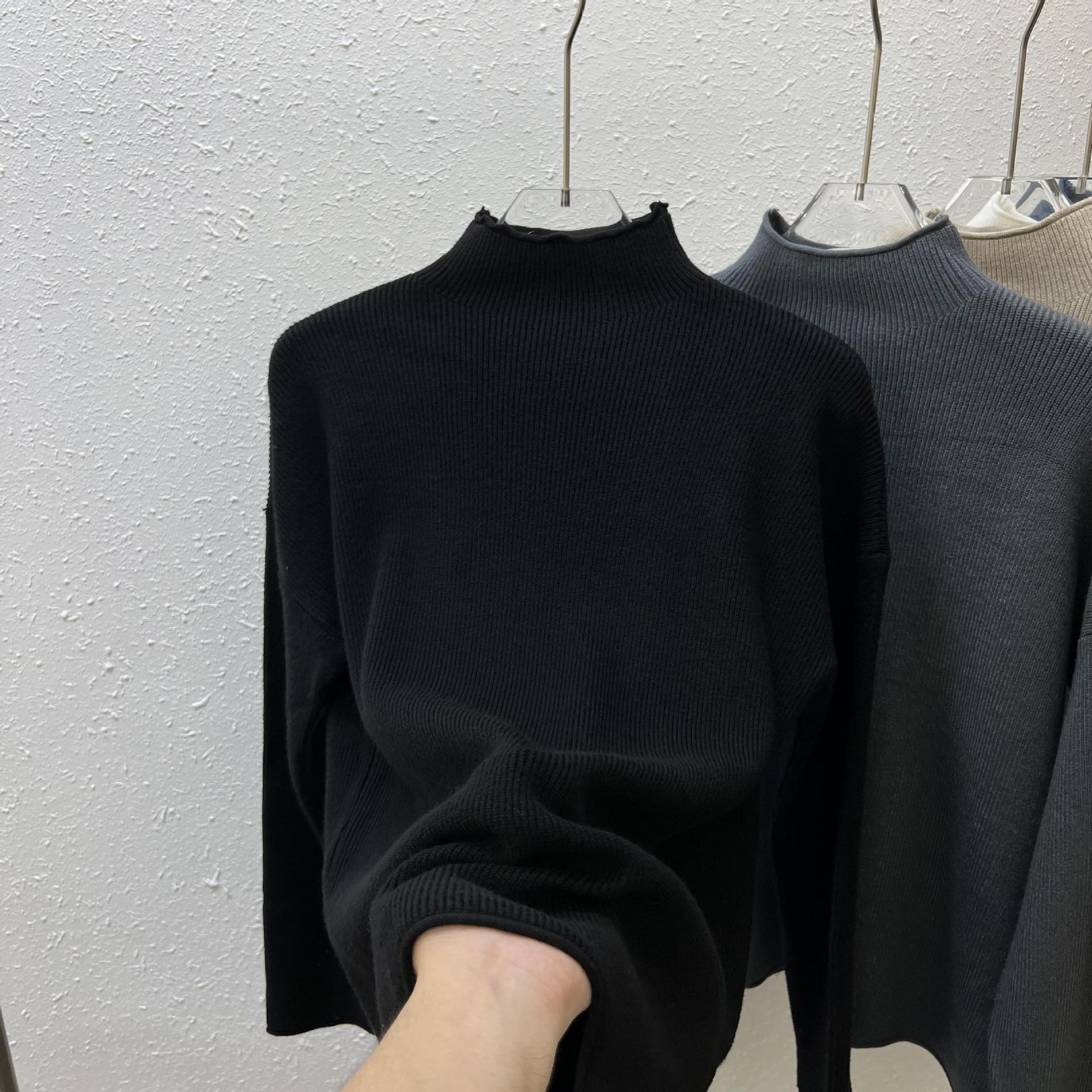 

Осенне-зимняя женская нижняя рубашка, пуловер с полувысоким воротником, свитер, однотонный мягкий чехол Yangqi, вязаная нижняя рубашка с мясом, Top Tide One Size чёрный