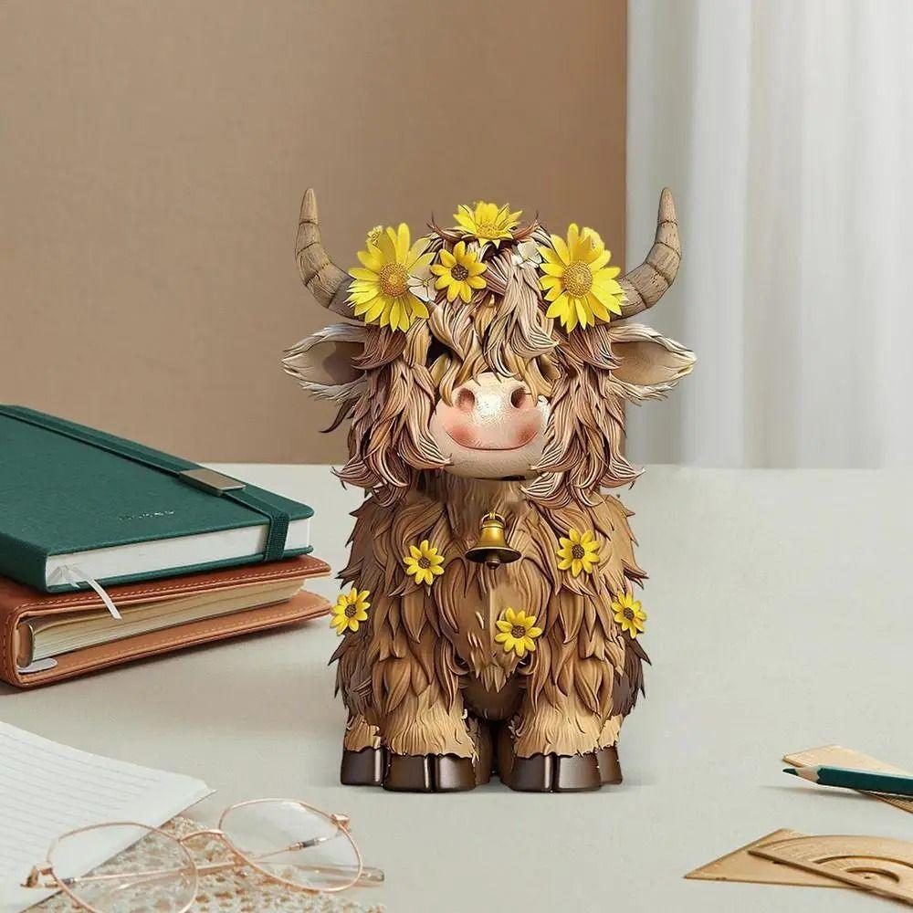 Decorative Highland Cow Statue Resin Animal Sculpture Ornament Home Decor Cow Figurine  Farmhouse