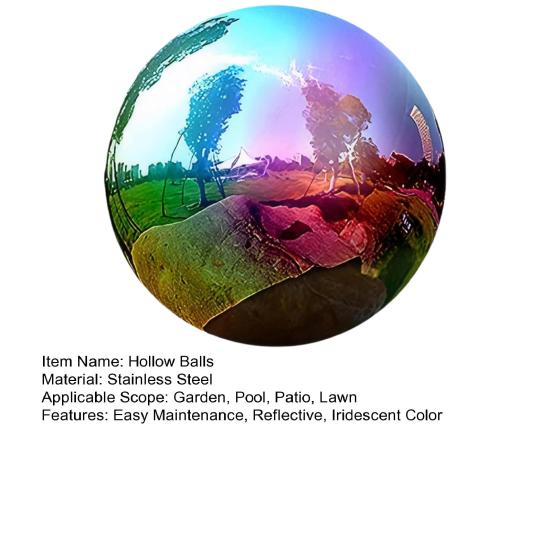 Iridescent Gazing Ball 7.9" Stainless Steel Polished Hollow Balls 360° Mirror Rainbow Reflective Globe for Garden Pool Patio Lawn