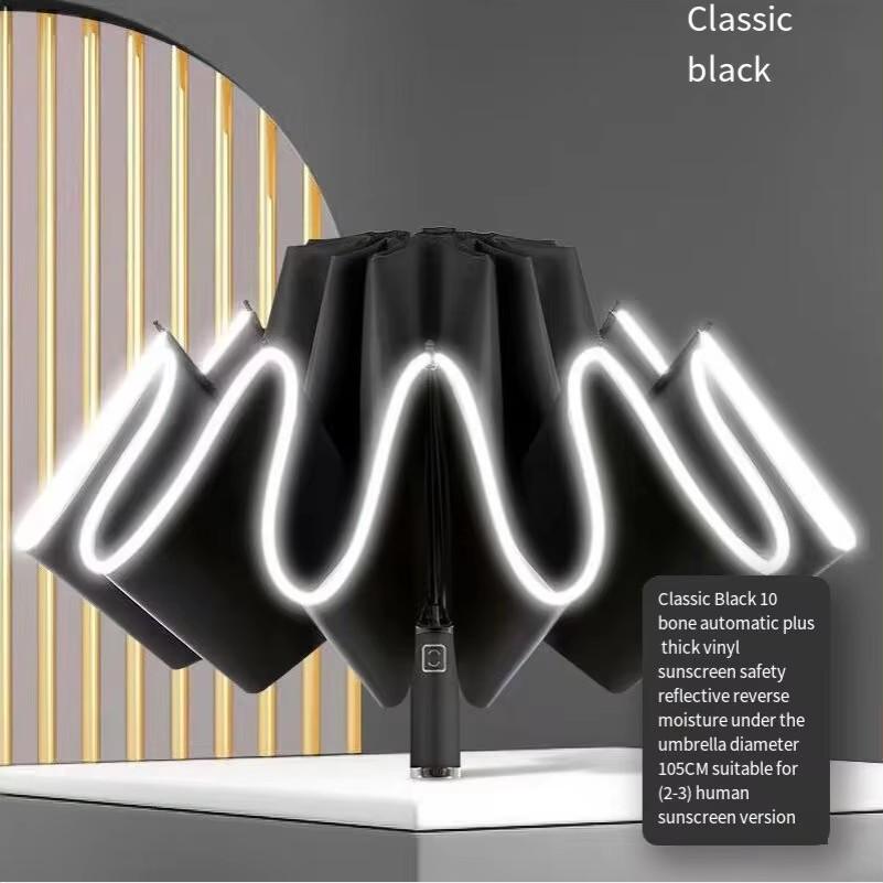 Big Umbrella Windproof Strong With Reflective Stripe Reverse Automatic Fold Umbrella Uv Umbrella Insulation Portable Parasol