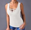 Women Fashion Cross Sleeveless Loose Tops Solid Tank Plus Size