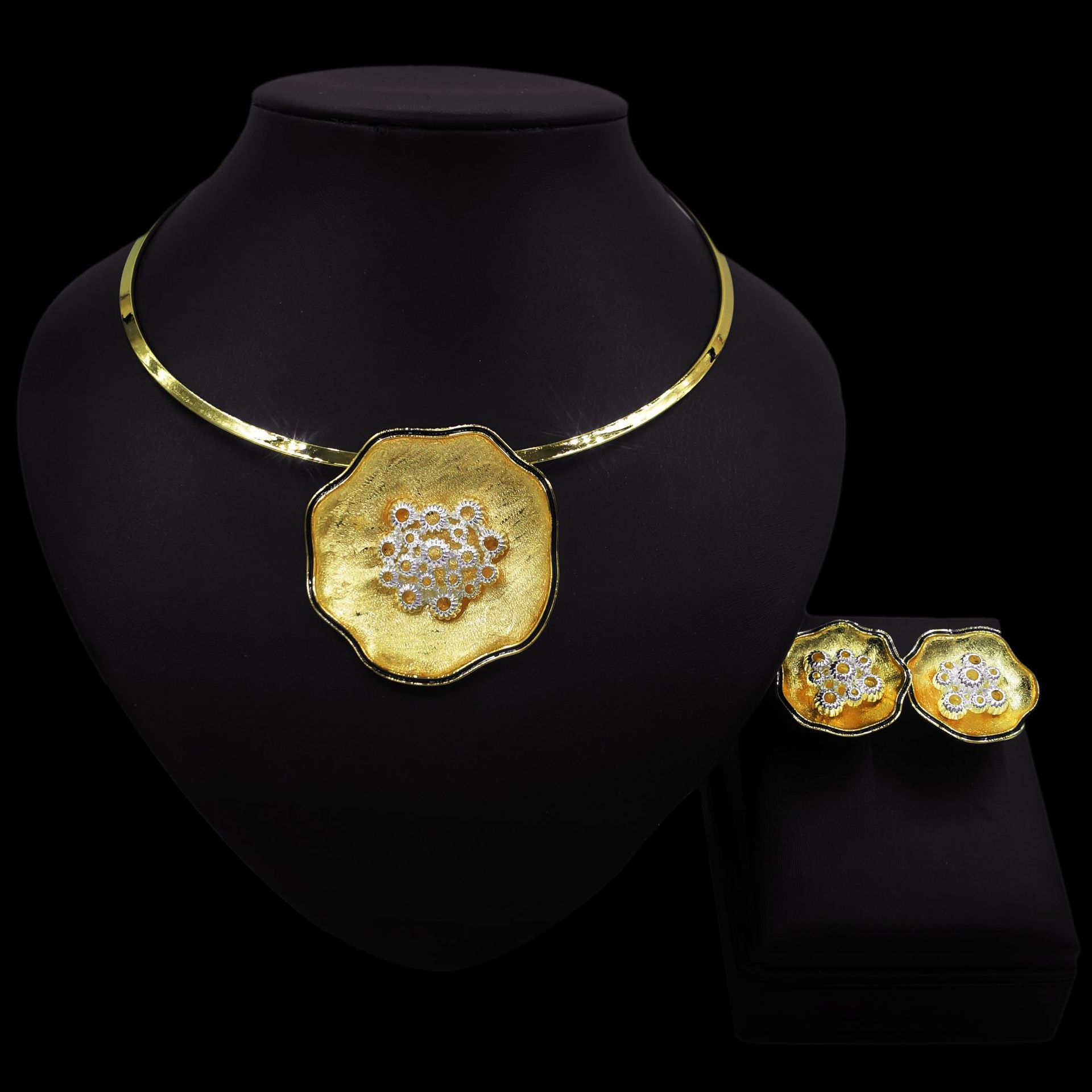 

Комплект ювелирных изделий из гальванического медного сплава 24 карат, ожерелье из двух частей, женское кольцо для ушей