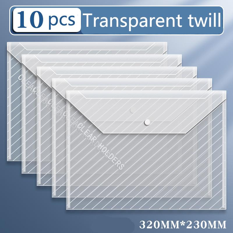 10pcs A4 File Bag Transparent Plastic Thickened Large-capacity Waterproof Snap-on Type Test Paper Storage Bag for Archives 1670₽