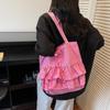 Casual Plaid Ruffle Design Shoulder Bags for Women High Capacity Ladies Tote Bag College Style Girls Drawstring Shopping Handbag