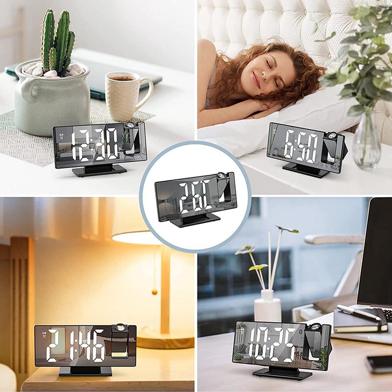 LED Projection Alarm Clock for Bedroom Ceiling Wall Mirror Digital Desktop Clock with 180° Rotatable Projector Snooze Temperature