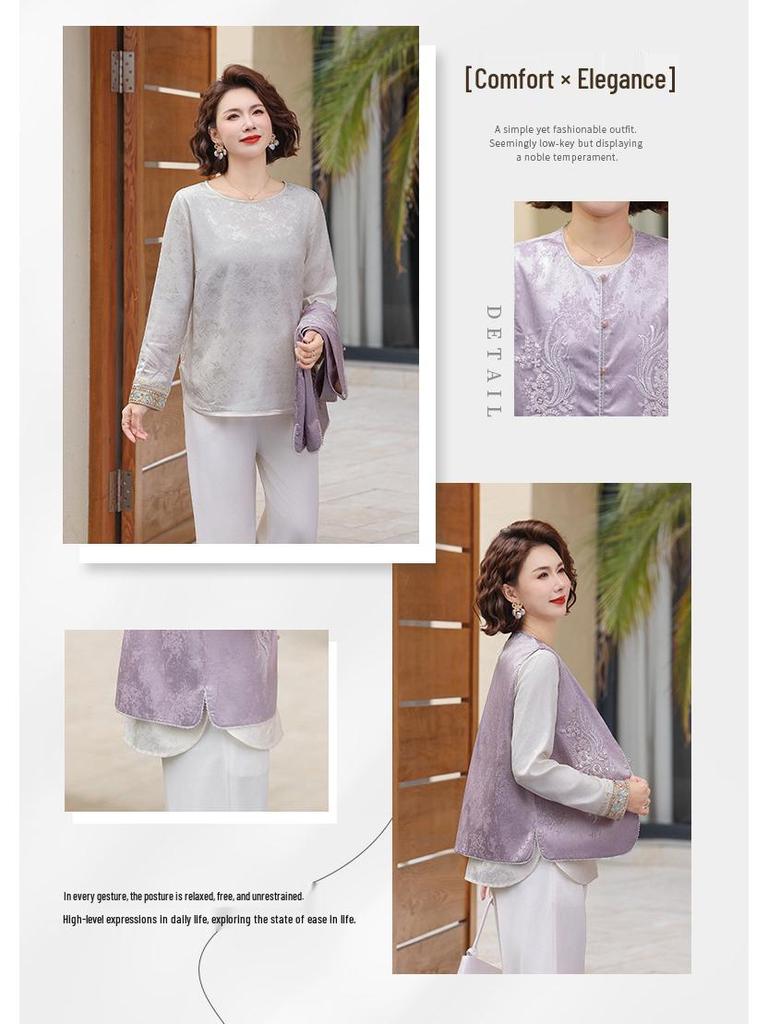 Elegant National Style Jacquard T-Shirt and Vest Set for Women - Spring Collection