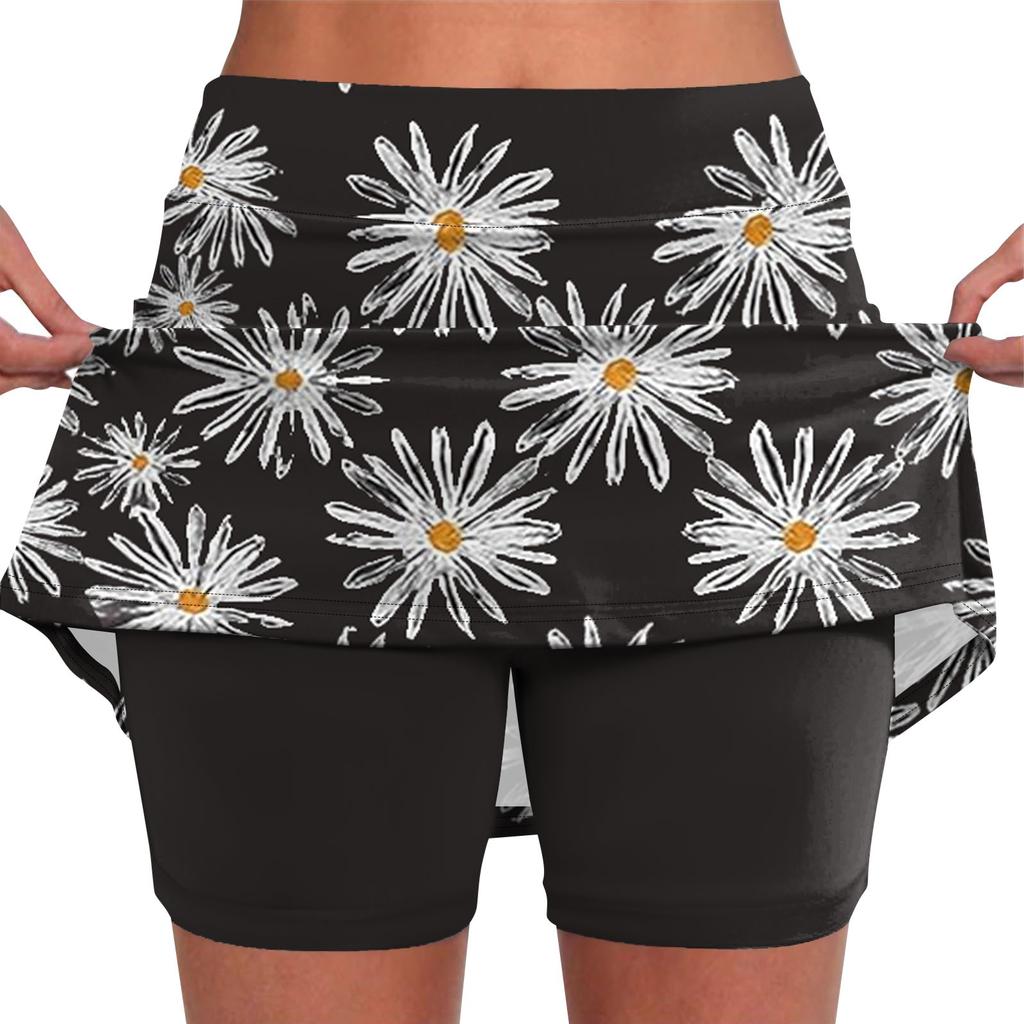 Elastiske yoga culottes for kvinner print atletisk shorts Lett høy midje skinny solid joggers