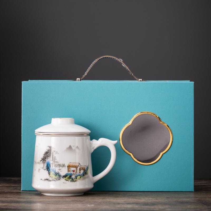 Guochao Office Cup Business Banking Company Festival Activities Gift Set Creative Design Ceramic Water Cup Souvenir
