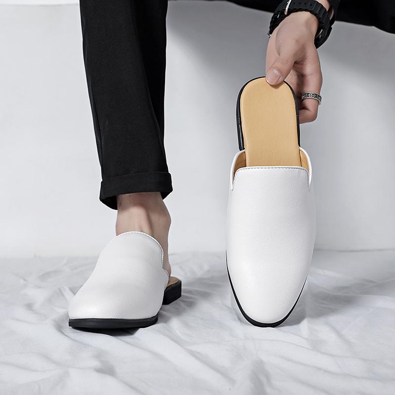 Fashion 2024 Mens Half Slippers Shoes For Men Slides White Luxury Loafers Fashion Male Leather Casual Shoes Sandals Designer Flats Mules