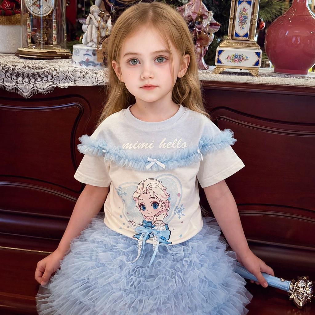 Girls Summer Lightweight Cartoon Short Sleeve T Shirt Cute Princess Top