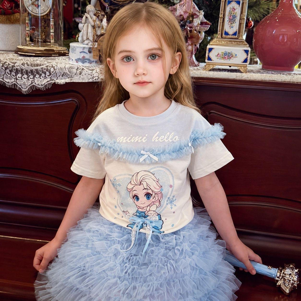 Girls Summer Korean Cotton Short Sleeve T Shirt with Fake Layer Design 90