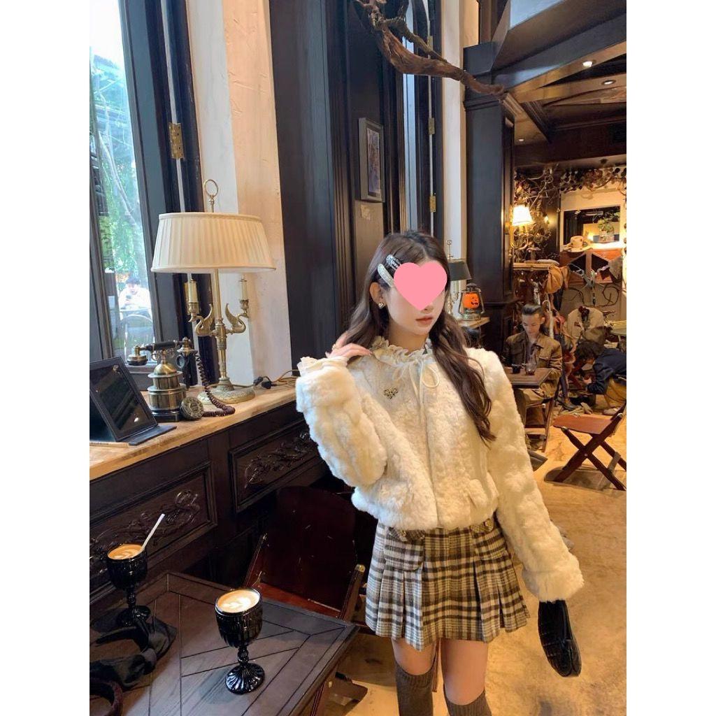 Cream Bagel French Sweet Age-Reducing Lace Ruffle Slimming Blouse - Women's Autumn Court Style Top