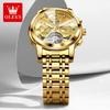 OLEVS Automatic Mechanical Watches for Men Stainless Steel Skeleton Flywheel Perpetual Calendar Rhombus Mirror Luxury Man Watch