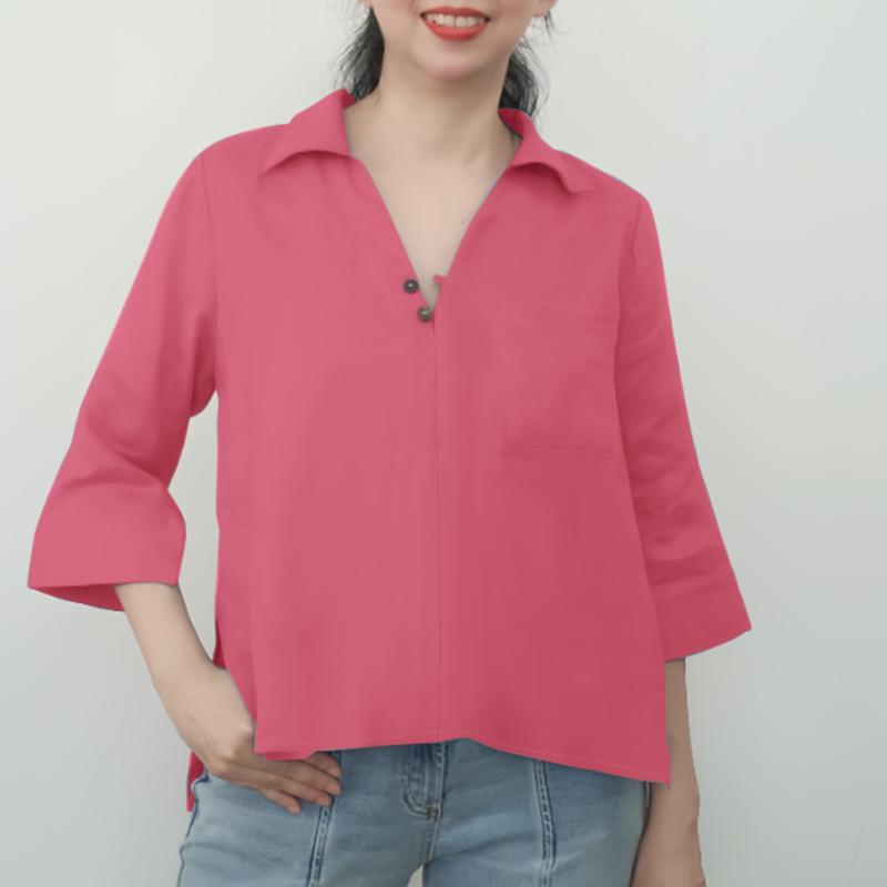 

ZANZEA Женская свободная блузка с отложным воротником и рукавом 3/4 5XL темно-розовый