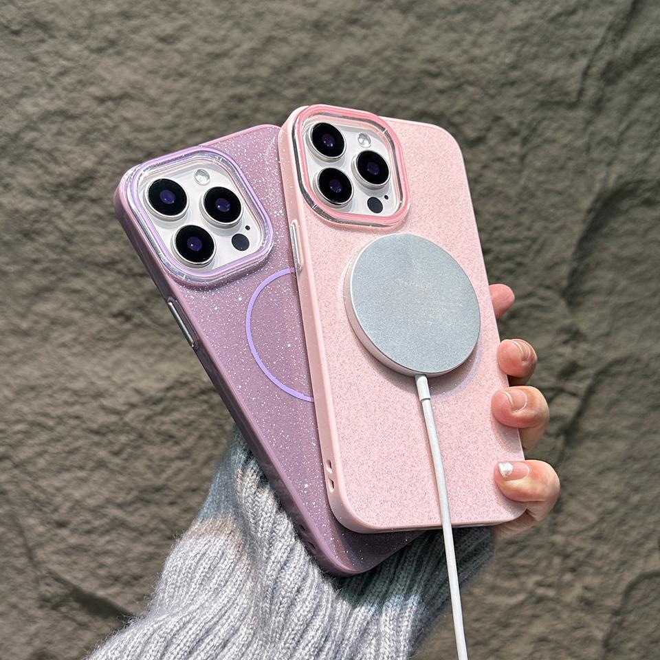 Magnetic Phone Case for iPhone 16E 15 14 Plus 11 12 13 16 Pro Max Magsafe Luxury Glitter Wireless Charging Shockproof Hard Cover