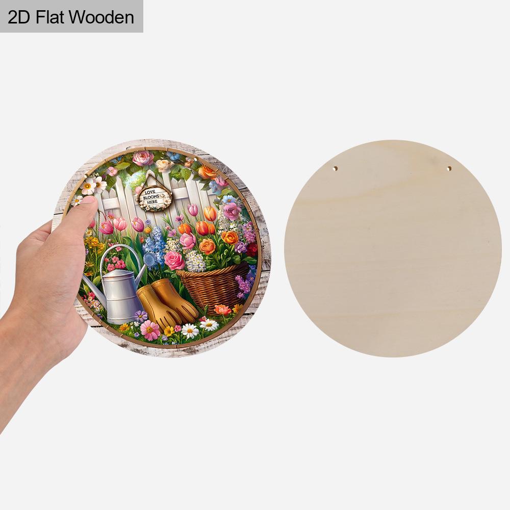 Wooden Sign with Blooming Flowers Pattern - Charming Round Ornament for Front Door, Wall, Yard Hanging Decor - Ideal Gift for Friend