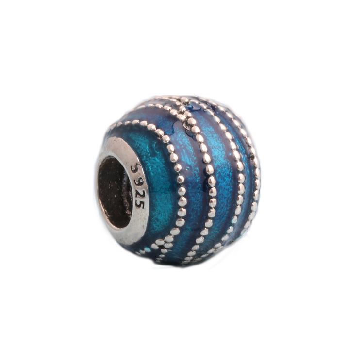 Blue Swirl S925 Silver Bracelet Bead - European & American Design