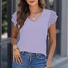 European and American 2025 Summer Women's Cross-border Women's Top, V-neck Pleated Short Sleeve T-shirt, Elegant and Elegant Ruffled Sleeve Shirt