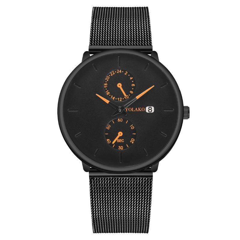 European and American Fashion Two-eyed Blue Needle Calendar Men's Watch Men's Watch Milan Quartz Watch with Mesh Belt Watch