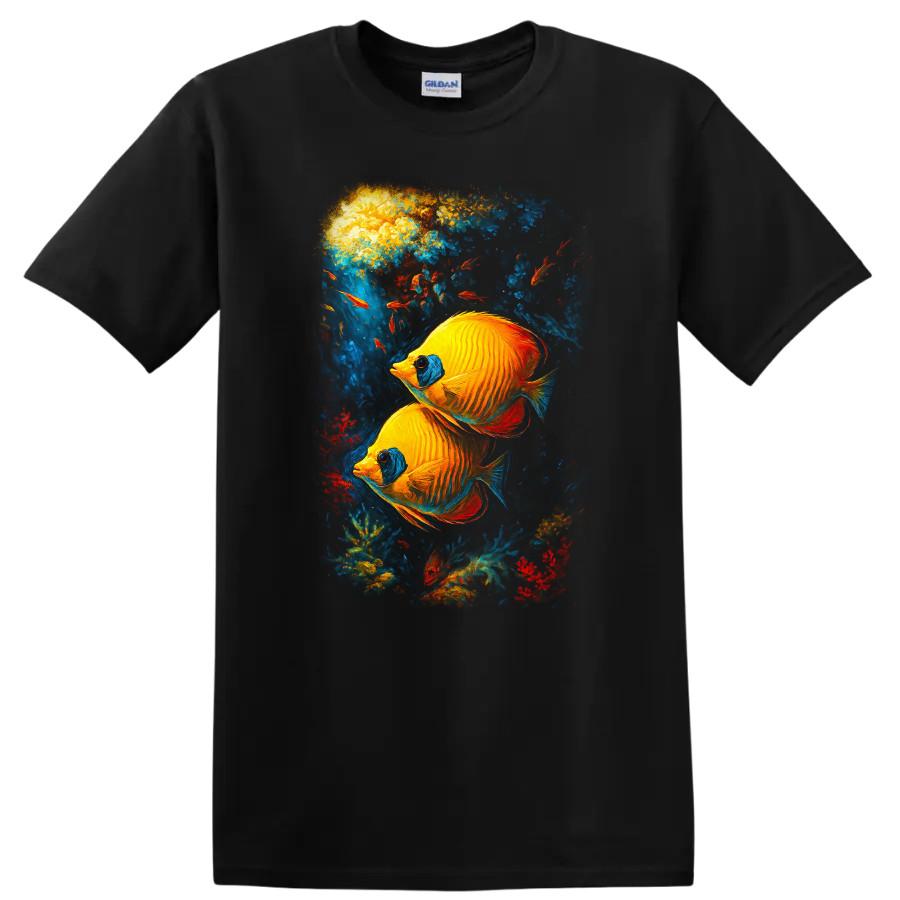 Colorful Fish Swimming in Coral Reef Ocean Scene T Shirt w/ Marine Life Tee