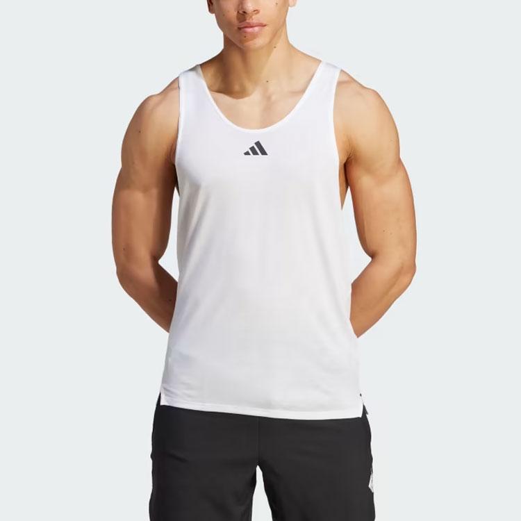 Adidas Workout Stringer Tank Top Solid Logo Sports Sleeveless Vest Men Tops White HY0768