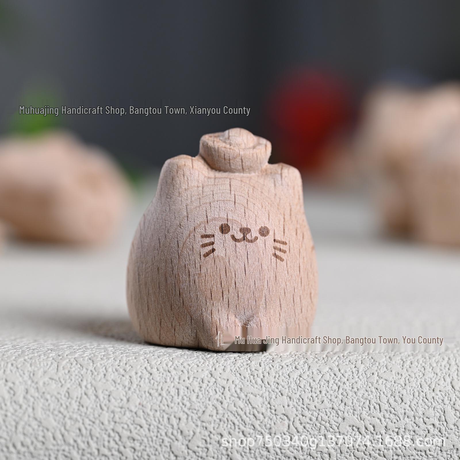 Beech Wood Carved Heart Rabbit & Cat Keychain Ornament
