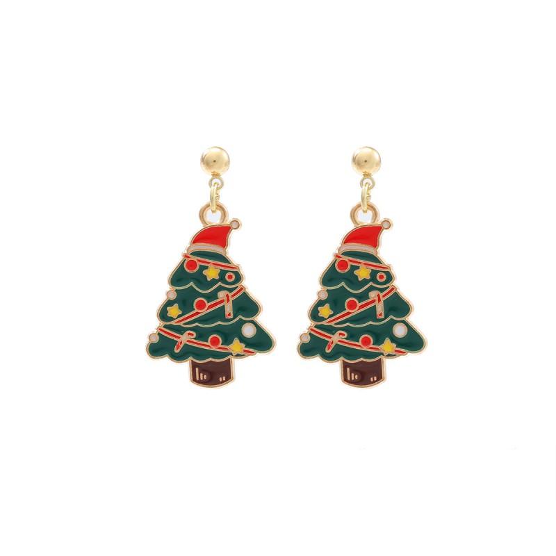 Festive Star Layered Dangle Earrings Women Zinc Alloy Drop With Christmas Tree Hat Design Oil Paint Finish
