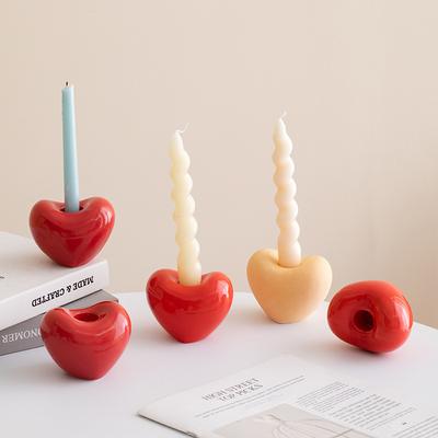Heart-shaped Cherry Ceramic Candle Holders Desk Decoration Romantic Candlestick Wax Melt Burner Candle Stand Modern Home Decor