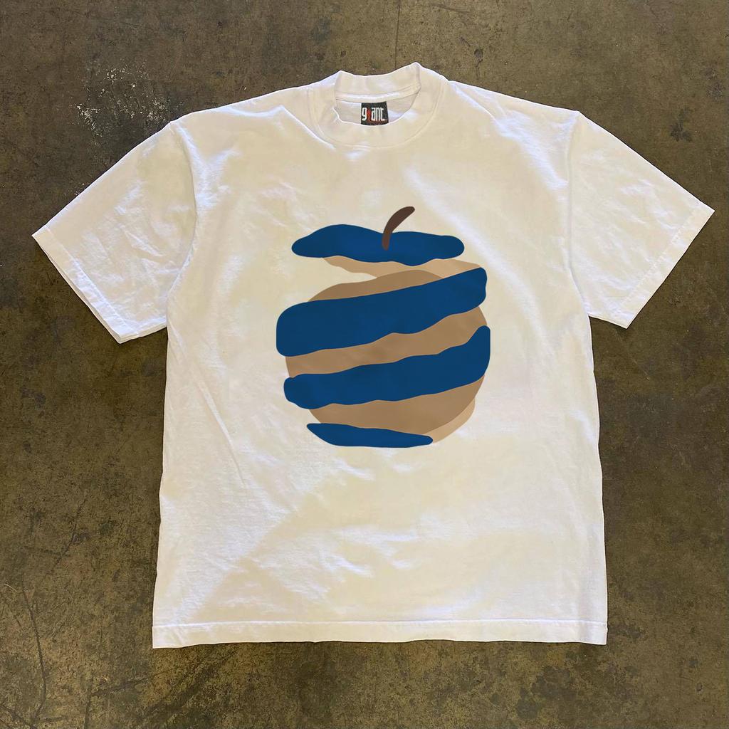 Pure Cotton Americanstyle Creative Apple Print Summer Trend Simple Retro Hong Kong Style Shortsleeved Shirt