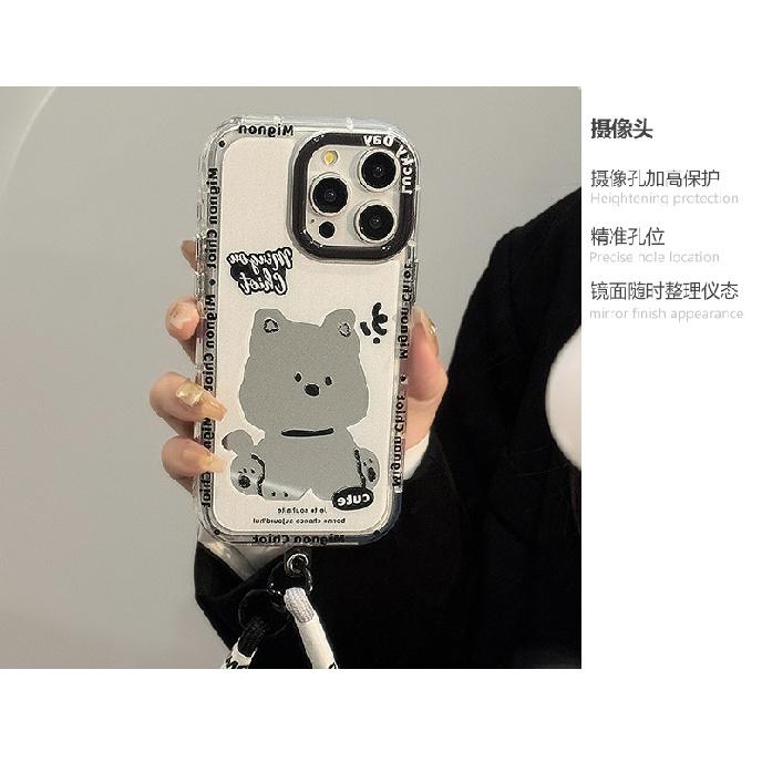 Sweet and Cool Puppy Mirror Case for 16ProMax Apple 15 Phone Case iPhone17 Cartoon 1211 with Hand Strap