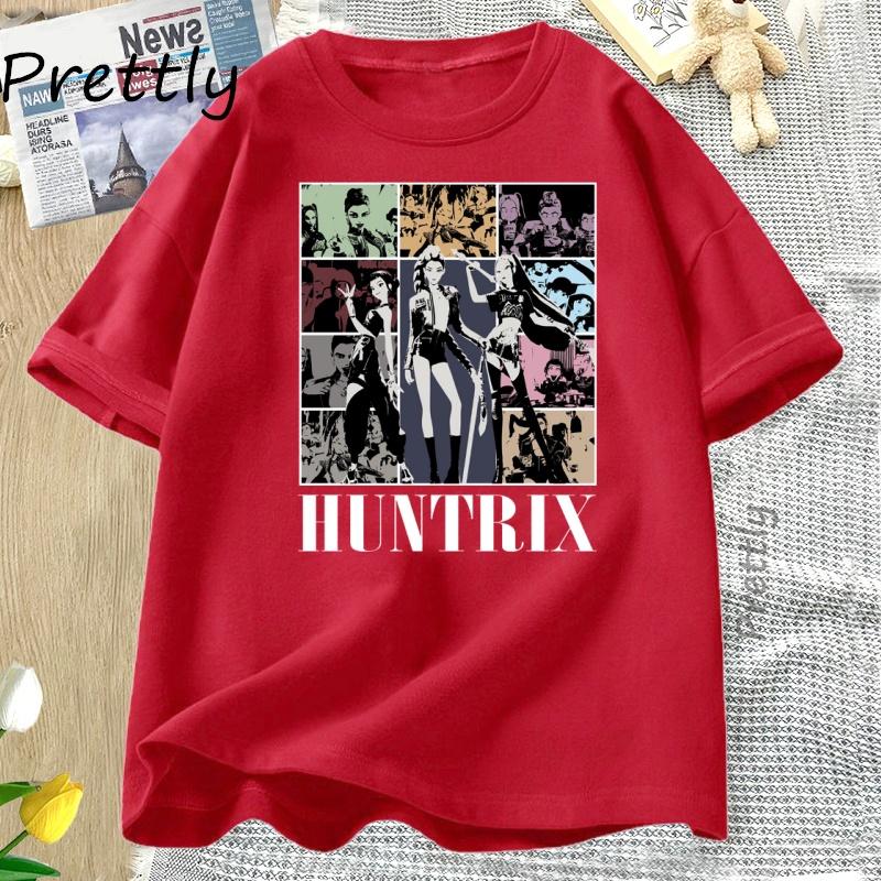 Kpop Koszulka Łowcy Demonów Koszulki Huntrix Girl Casual Bawełniana Koszulka z Krótkim Rękawem Streetwear Okrągły Dekolt Graficzne Koszulki Ubranie