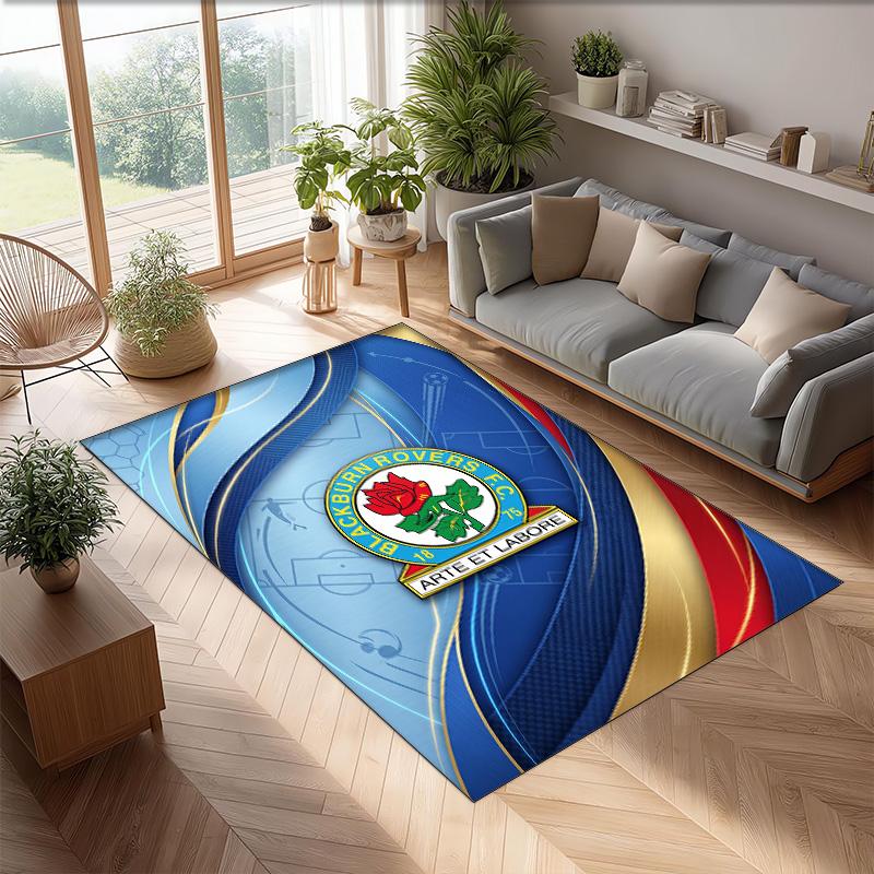 Blackburn Rovers Football Print Crystal Velvet Rug, Comfortable Water Absorbent Non Slip Indoor Floor Carpet