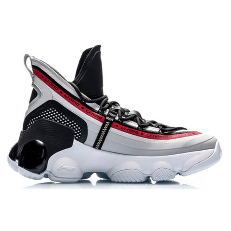 Li Ning Freizeitschuhe Dämpfung Rutschfest Abriebfest Hoher Schaft Basketballschuhe Herren Schwarz Rot AGBP127-5