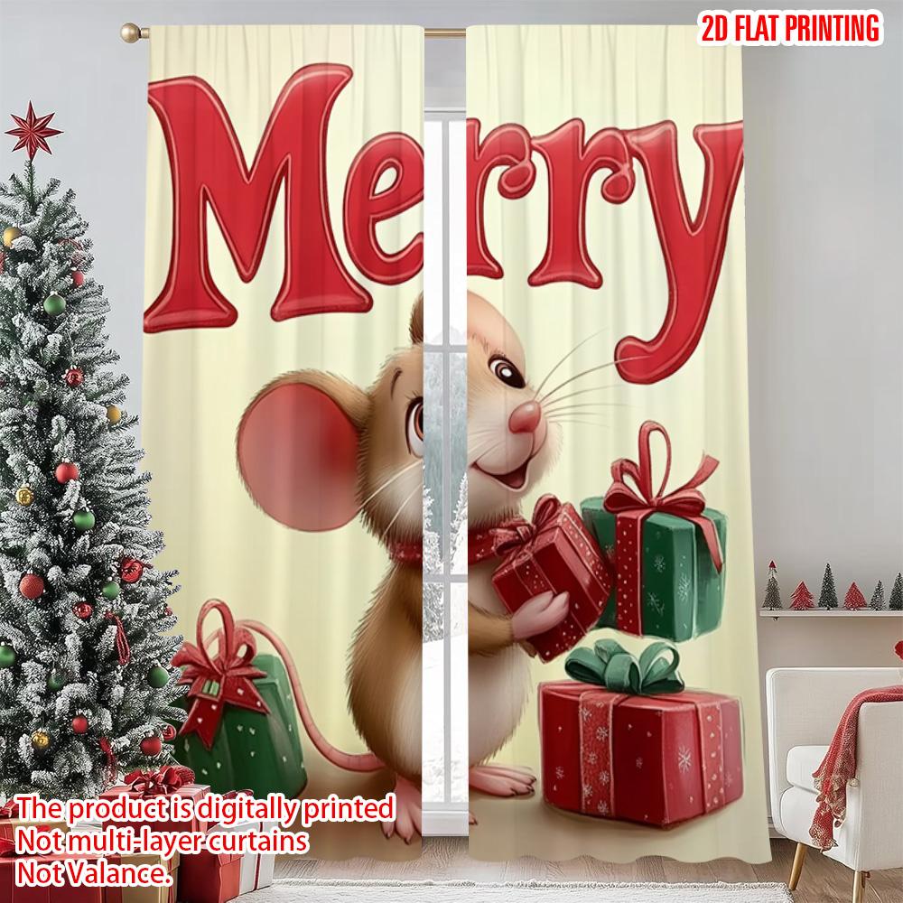 

2 шт. 2D плоская печать С Рождеством Христовым Занавески для вечеринки Рождественская Мышь_ Универсальный Прочный Полиэстер Без электричества Праздничный 52.50×116.00 CM 2pcs
