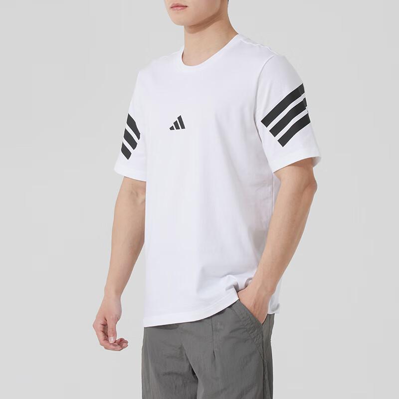 Adidas Soft Comfortable Breathable Striped Short Sleeve T-Shirt Men Tops White JD4880