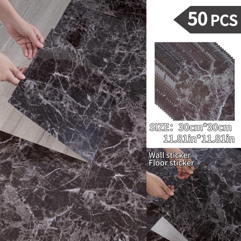 NINETAI Peel And Stick Floor Tile, 50pcs Vinyl Plank Wood Grain Look 11.81in*11.81in/48 Sq.Ft, Kitchen Mats For Floor