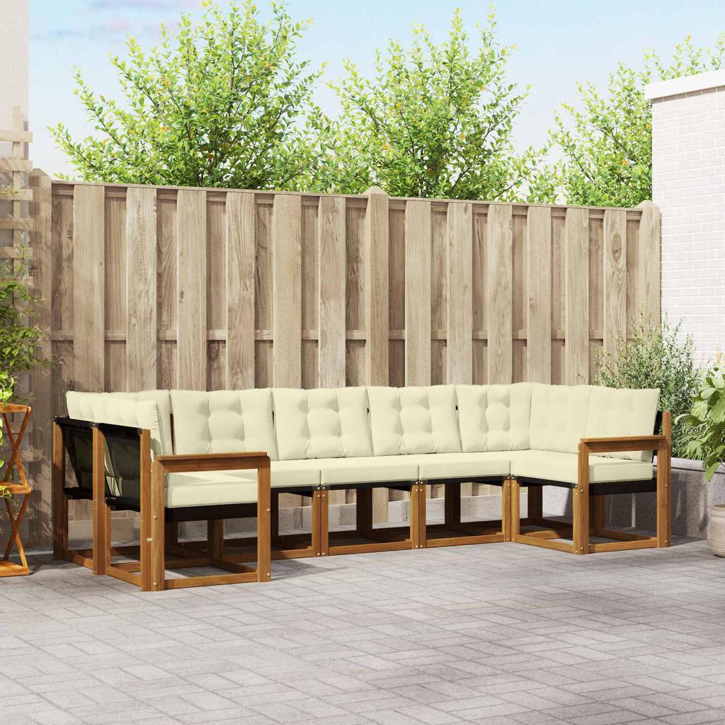 Outdoor Sofa Set with Cushions 7 pcs Natural and Cream