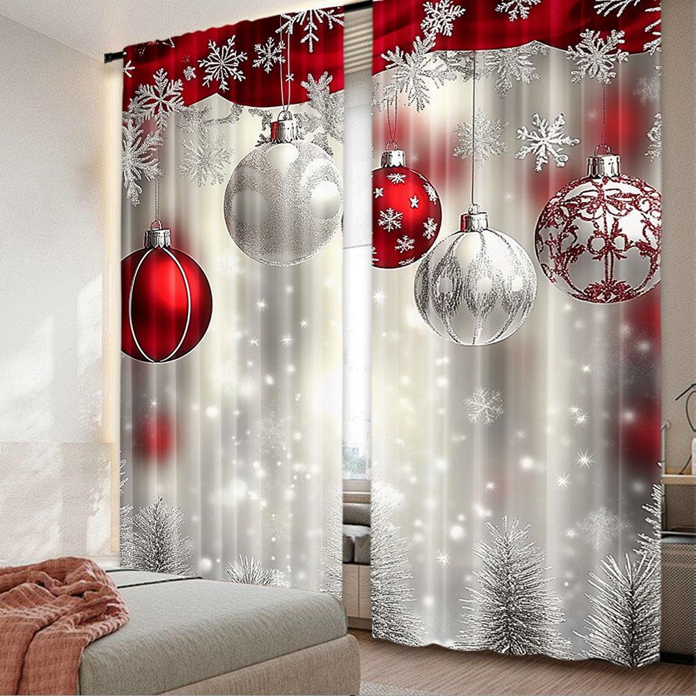 2Pcs Christmas Curtains Cute Winter Holiday Xmas Gifts Snowflakes Elf Window Drapes Suitable For Living Room Bedroom Kitchen