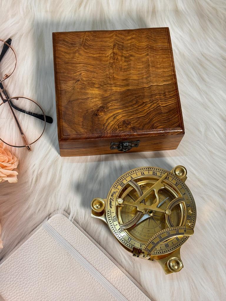 Big 5' Sundial Compass with Wooden Box For Him - Anniversary Gift, Engraved Gift, Husband Gift, Groomsmen Gift, Father Gift