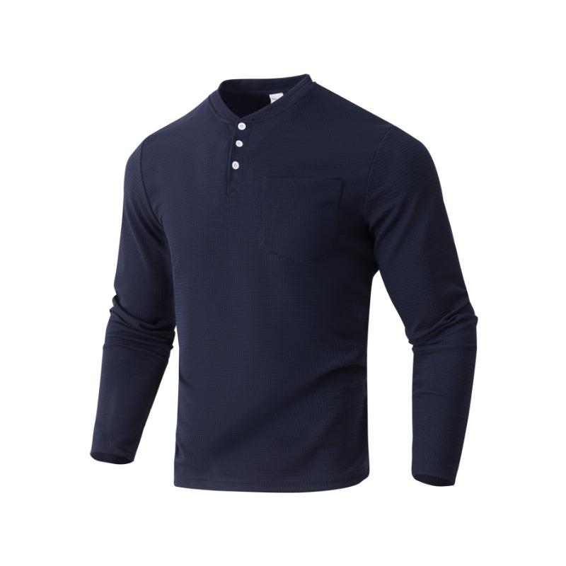Long Sleeve Henley Shirt Autumn Collar Button Men's Casual Top Polo Shirt