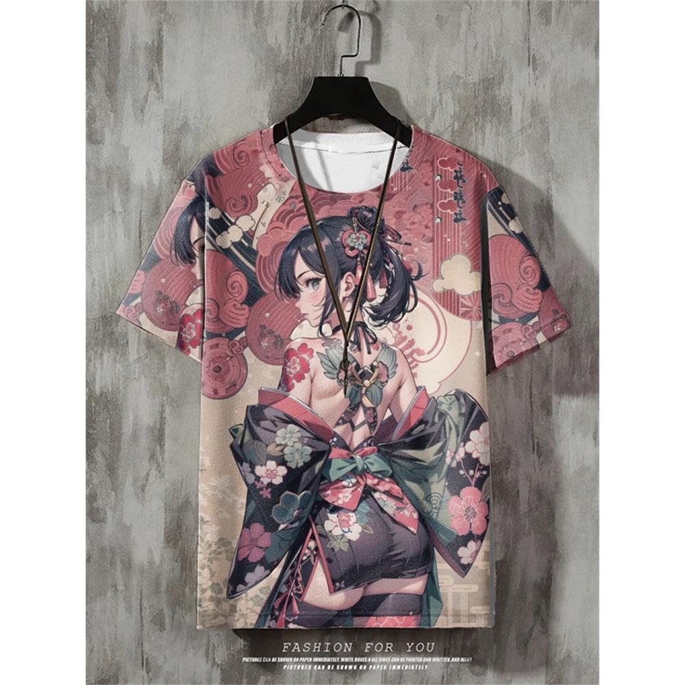 Anime Pánské tričko Retro Street Tričko s krátkým rukávem Pro muže Neformální 3D tisk Léto Top Prodyšné Volné Pánské oblečení