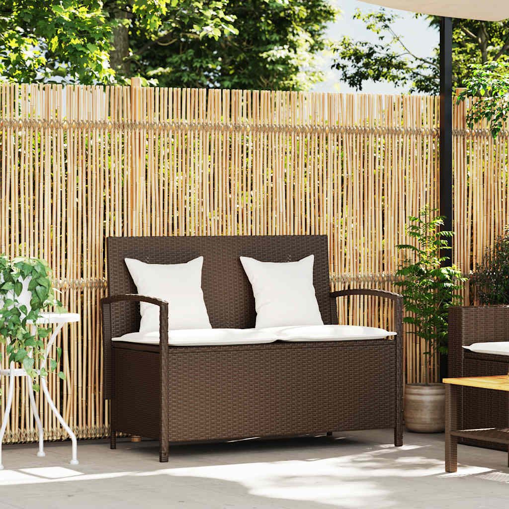 Garden Bench with Storage and Cushion Brown Polyrattan