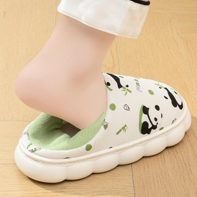 Fashion Cartoon Panda Print Home Slippers for Women Indoor Soft Sole Non Slip Pregnant Cotton Shoes Woman Lightweight Comfort Slippers