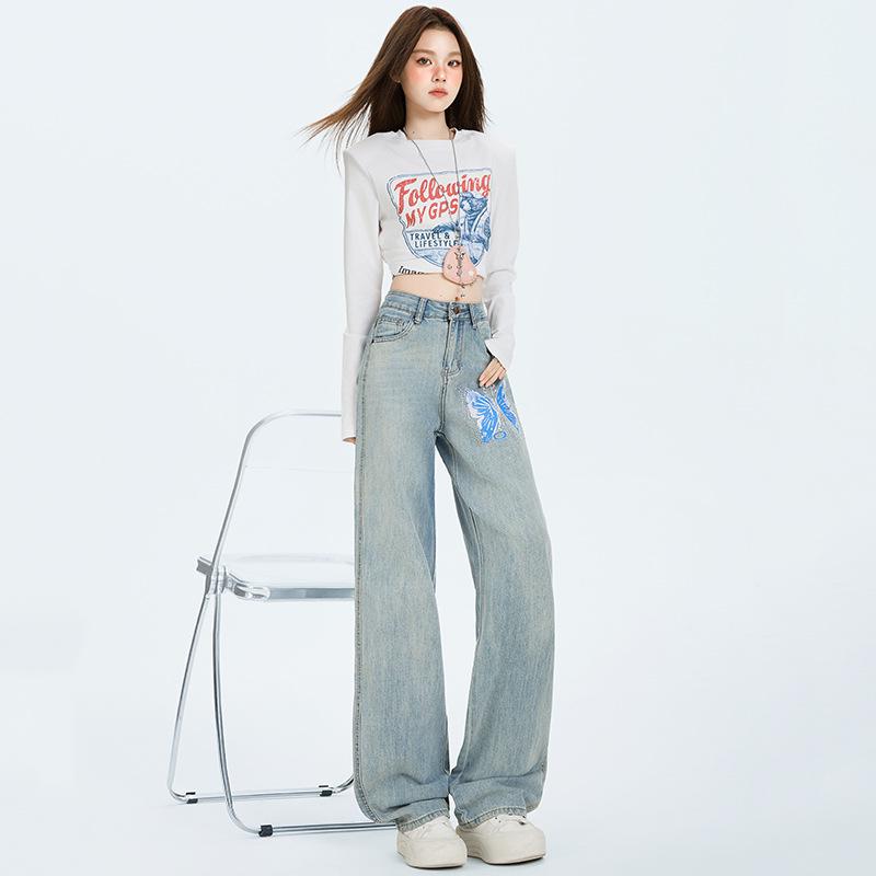 Herbst 2025 Damen Strass Skinny Jeans - Hotfix Design, Gerades Bein, Nische Weitbeinige Passform