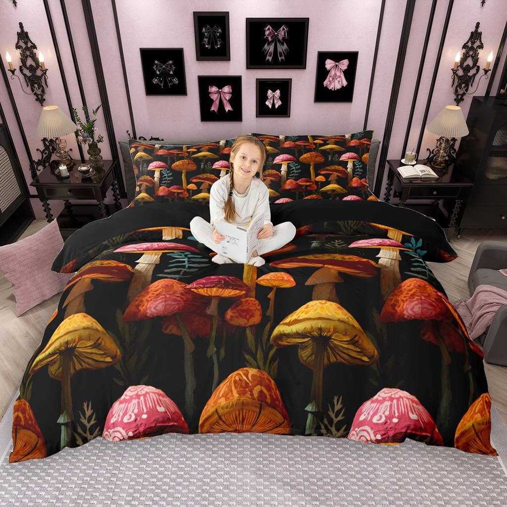 Homewish Hippie Mushroom Duvet Cover Set 2pcs/3pcs, Botanical Theme Bedding Set, Wild Plant Comforter Cover Set