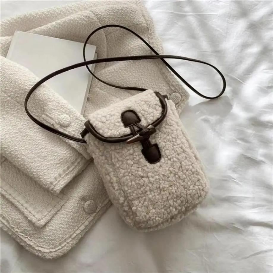 New Plush Small Bag Women's Fashionable Winter Shoulder Crossbody Bag Lock Buckle Mobile Phone Small Square Bag