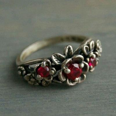 Vintage Boheemse Bloemen Rode Kristal Ringen Voor Vrouwen Prachtig Charmant Kleur Bruiloft Verloving Kerstcadeau